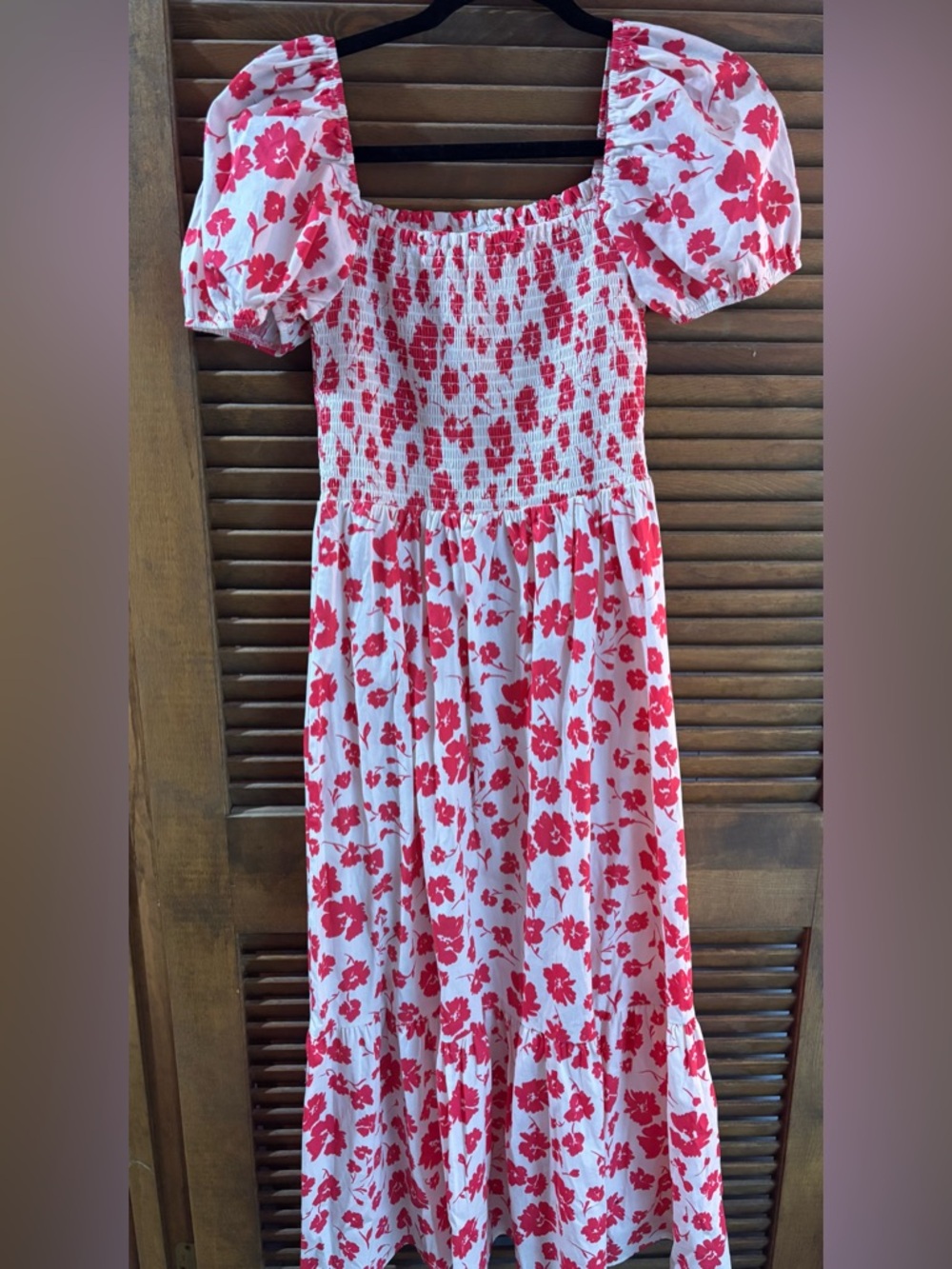 Red Floral Smocked dress - Brand: Francesca’s